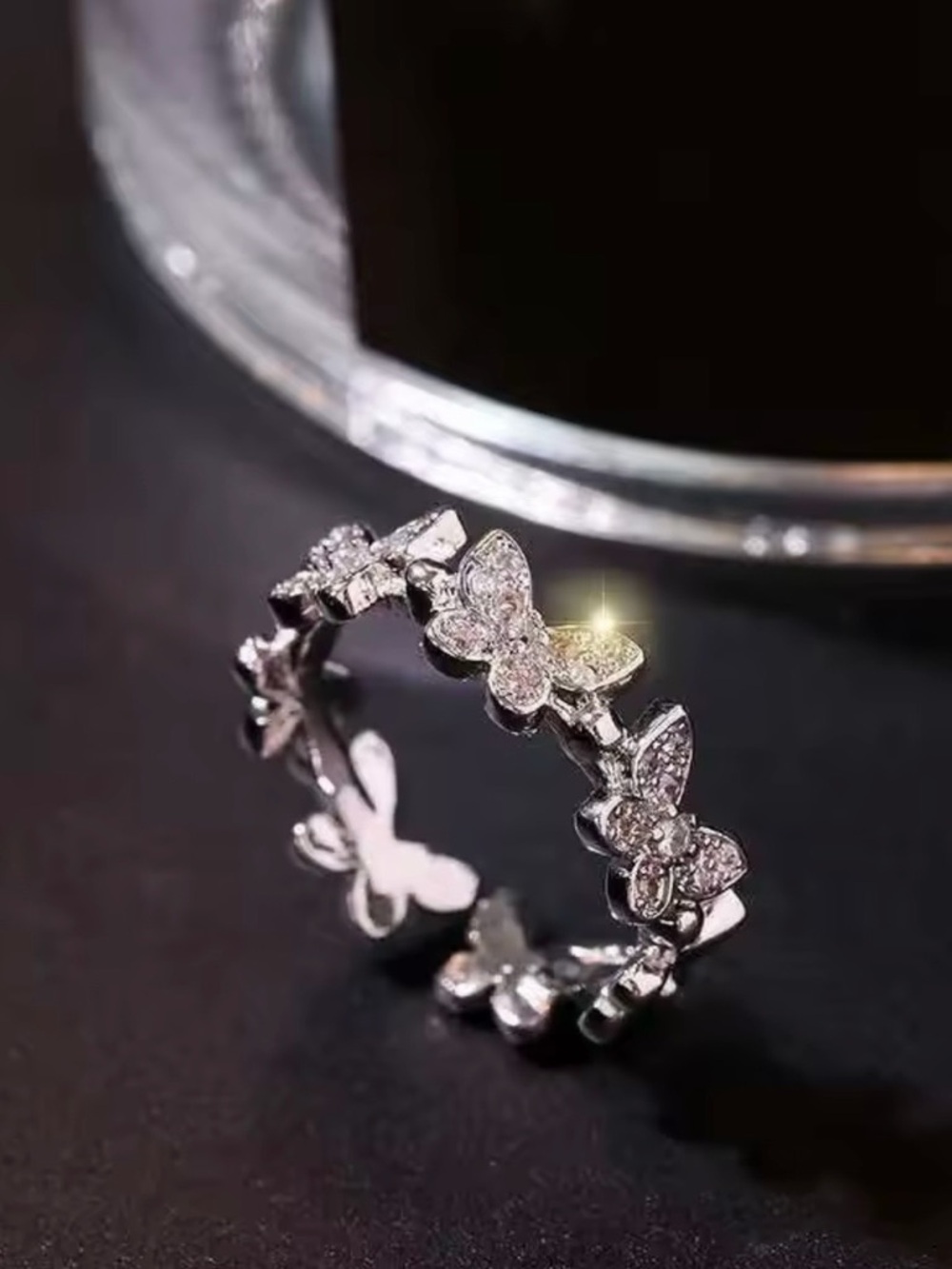 Butterfly Crystal Band Ring - Silver